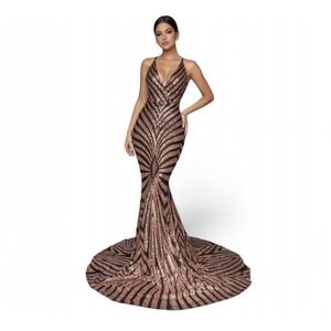 Glam Sequin Gown Prom Dress / Party / Gala Old Hollywood Style Pink & Black Sz M